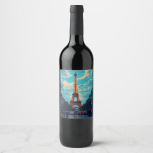 Pop Art Paris – Vibrant Retro Cityscape  Wine Label