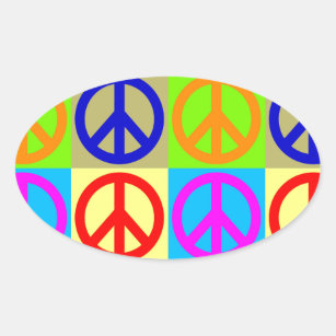 Pop Art Peace Sign Symbol Oval Sticker