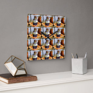 Pop Art Pilgrim Cupcakes Square Wall Clock