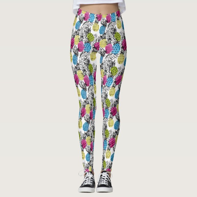 Pop Art Pineapples And Palm Leaves 2 Leggings (Front)