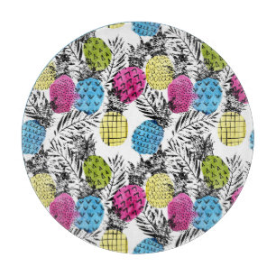 Pop Art Pineapples And Palm Leaves Cutting Board