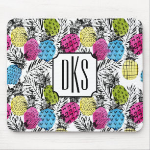 Pop Art Pineapples And Palm Leaves   Monogram Mouse Pad