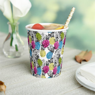 Pop Art Pineapples And Palm Leaves Paper Cups