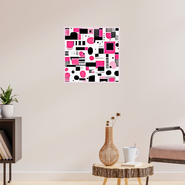 Pop Art Pink Geometry Design Poster (Living Room 3)