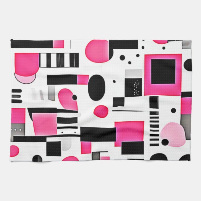 Pop Art Pink Geometry Design Tea Towel (Horizontal)