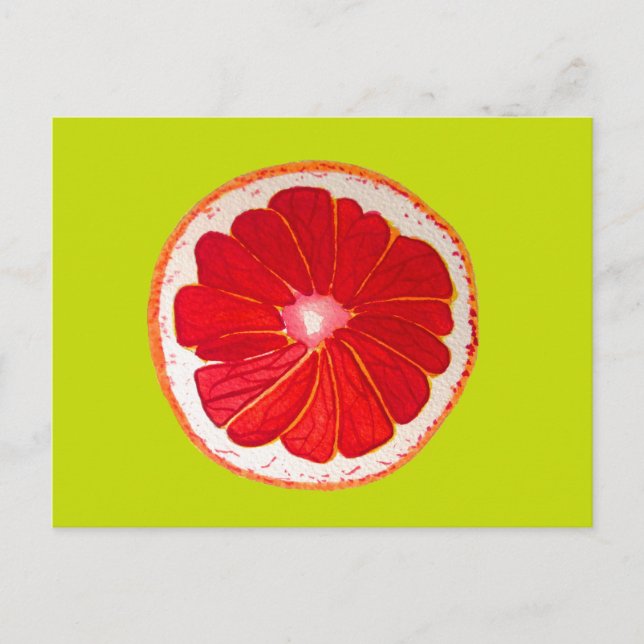 Pop art pink grapefruit original watercolour postcard (Front)