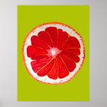 Pop art pink grapefruit original watercolour poster<br><div class="desc">A cute and colourful vibrant pink grapefruit fruit slice from an original painting by artist Sacha Grossel. This large pop art style fruit is pink orange and very bright and colourful against a customisable pine lime coloured background. Quirky and original.</div>
