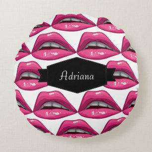 Pop Art Pink Lips Makeup Round Cushion