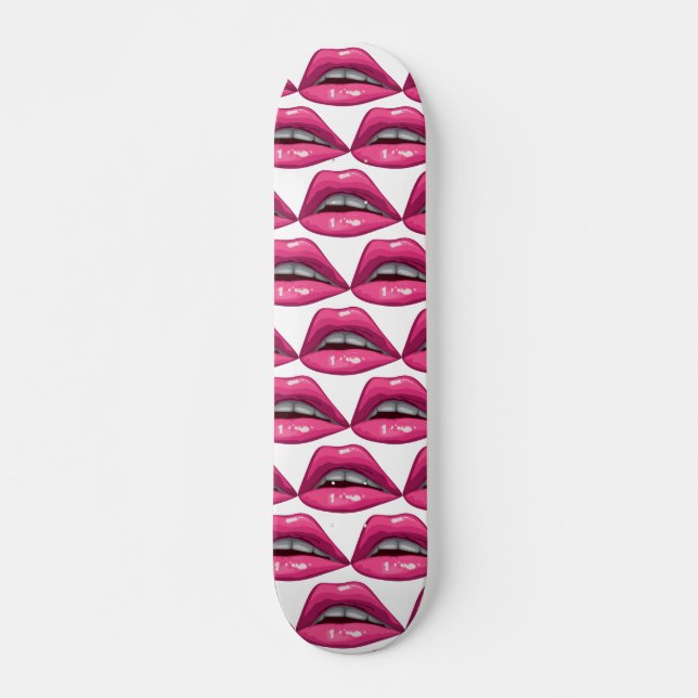 Pop Art Pink Lips Makeup Skateboard (Front)