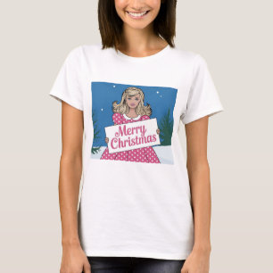 Pop art pink Merry Christmas retro girl T-Shirt