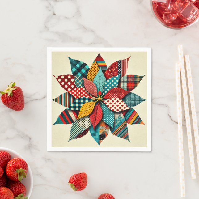 Pop Art Poinsettia Patterns Collage Decoupage Napkin (Insitu)