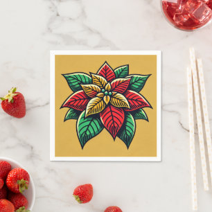 Pop Art Poinsettia Retro Festive Floral Decoupage Napkin