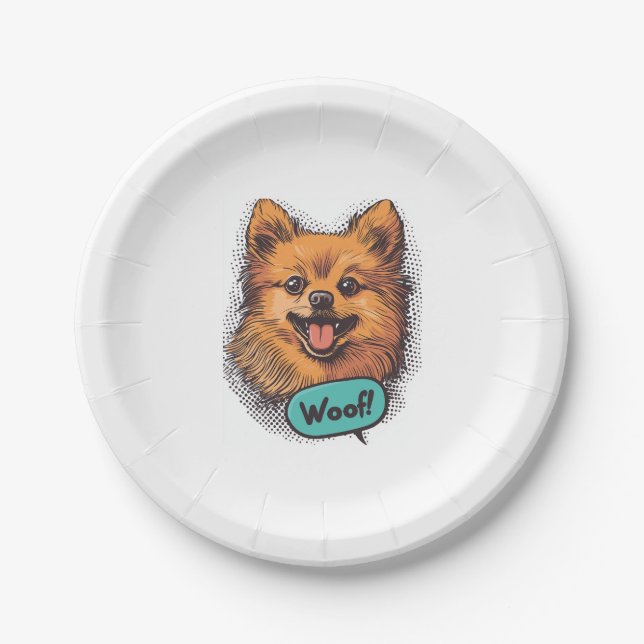 Pop Art Pomeranian � Retro Comic Dog Paper Plate (Front)
