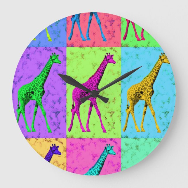 Pop Art Popart Walking Giraffe Multi-Colour Large Clock (Front)