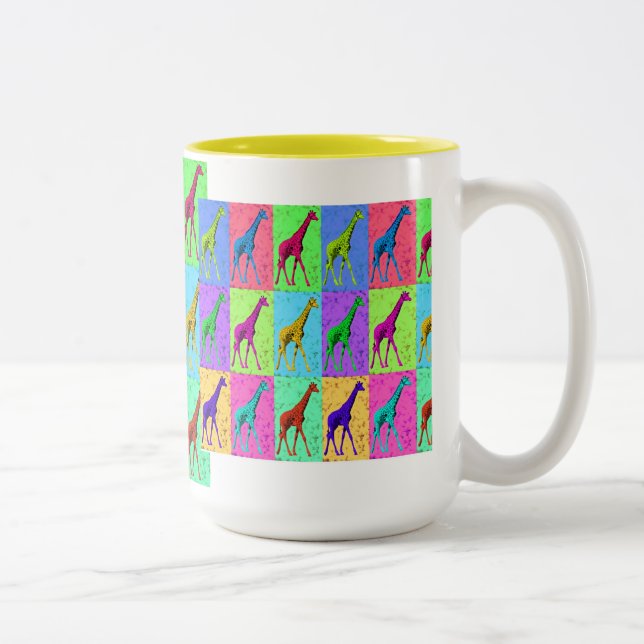 Pop Art Popart Walking Giraffe Multi-Colour Two-Tone Coffee Mug (Right)