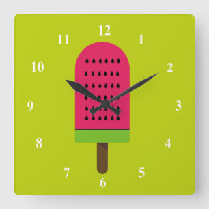 Pop Art popsicle fruity watermelon Square Wall Clock