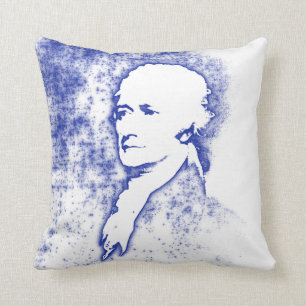 Pop Art Portrait Alexander Hamilton in Blue Cushion