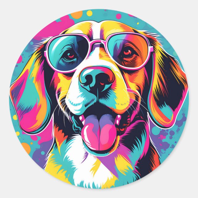 Pop Art Portrait Beagle Classic Round Sticker (Front)
