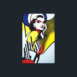 Pop Art Portrait Canvas Print<br><div class="desc">Introducing our vibrant canvas oil painting, featuring a colourful pop art portrait of a woman inspired by the iconic style of pop artist Roy Lichtenstein. This painting captures the essence of the pop art movement with its bold colours, graphic elements, and comic book-inspired aesthetics. The portrait showcases a woman with...</div>