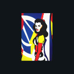 Pop Art Portrait Canvas Print<br><div class="desc">Introducing our vibrant canvas oil painting, featuring a colourful pop art portrait of a woman inspired by the iconic style of pop artist Roy Lichtenstein. This painting captures the essence of the pop art movement with its bold colours, graphic elements, and comic book-inspired aesthetics. The portrait showcases a woman with...</div>
