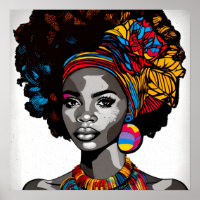 Pop Art Portrait of an African Girl from the 80s