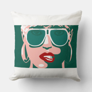 Pop Art Pretty Woman Sunglasses Red Lipstick Cushion