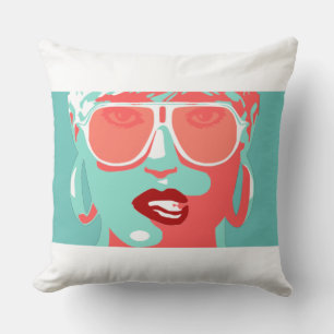 Pop Art Pretty Woman Sunglasses Red Lipstick Cushion