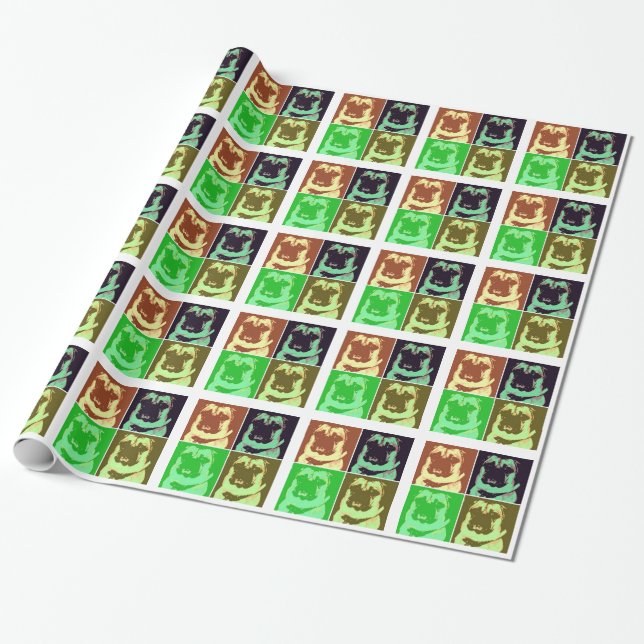 Pop Art Pug Wrapping Paper (Unrolled)