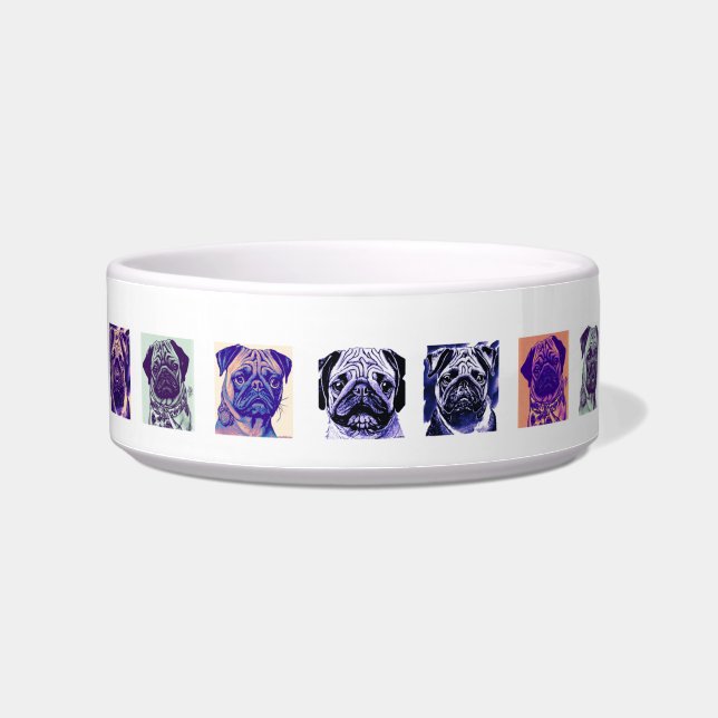 Pop-Art Pugs Ceramic Pet Bowl (Left)