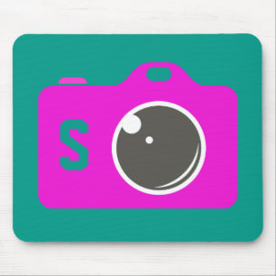 Pop Art Purple Camera Green Monogram Mouse Pad
