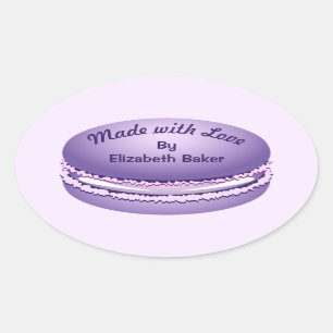 Pop Art Purple Macaron Cookie Personalised Oval Sticker