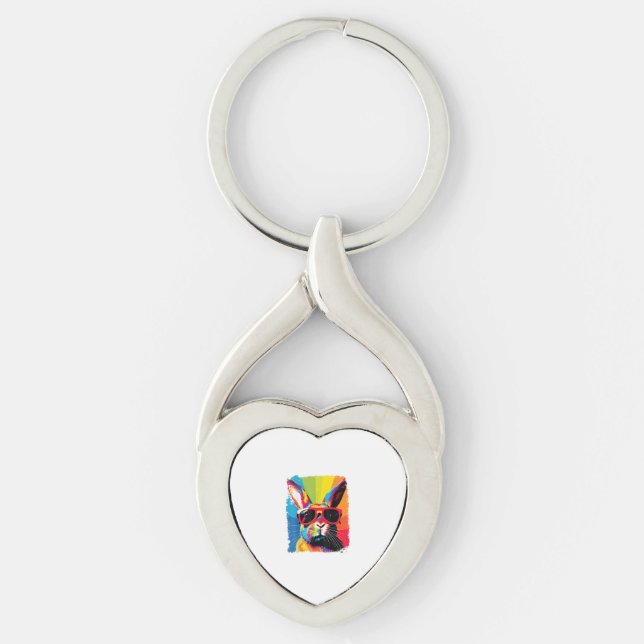 Pop Art Rabbit  Key Ring (Front)