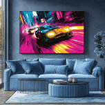 Pop Art Racing Car Neon City Wall Art<br><div class="desc">This dynamic pop art racing car design captures the thrill of high-speed action in a neon-lit cityscape. Featuring vibrant colours, sleek cars, and a fast-paced urban atmosphere, this piece is perfect for car enthusiasts, racing fans, and those who love energetic artwork. Customise the license plate with your name or a...</div>