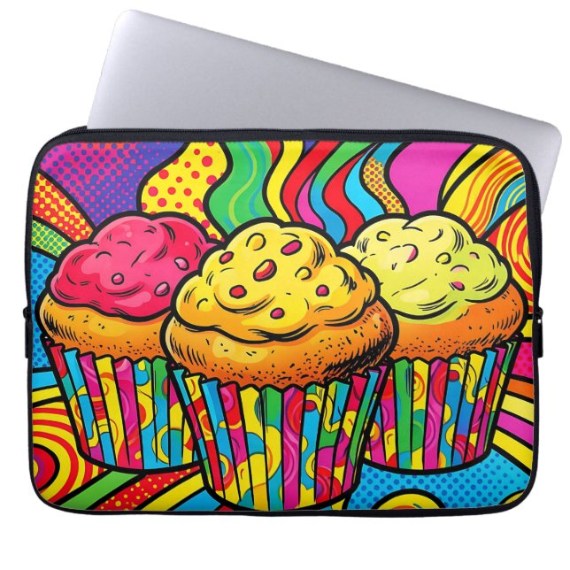 Pop Art Rainbow Cupcakes Explosion Laptop Sleeve (Front)
