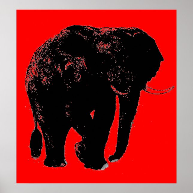 Pop Art Red Black Elephant Silhouette Poster (Front)