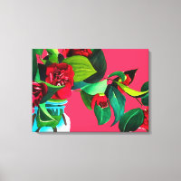 Pop Art red camellia flowers watercolor original