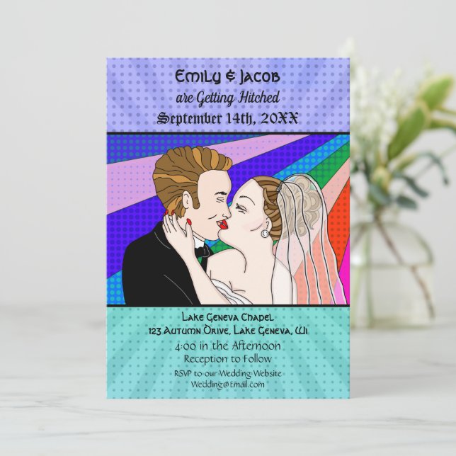 Pop Art Retro Couple Wedding Invite (Standing Front)