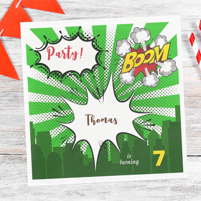 Pop art retro green comic birthday napkin (Creator Uploaded)