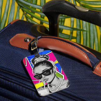Pop Art Retrô Mulher Fashion Preto e Branco Luggage Tag