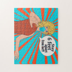 Pop art retro woman in face mask jigsaw puzzle