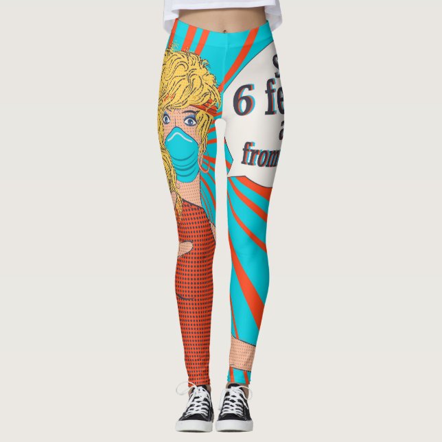 Pop art retro woman in face mask leggings (Front)