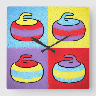 Pop Art Rocks Curling Stone Design Square Wall Clock