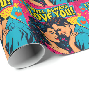 Pop Art Romantic Love Blue Magenta Yellow Wrapping Paper