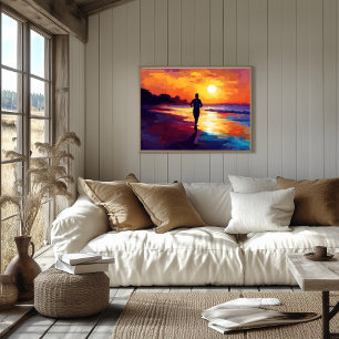 Pop Art Running at Sunset  – Beach Jogger Art Poster