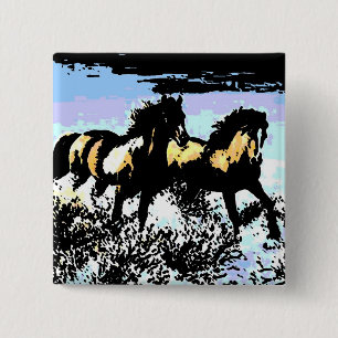 Pop Art Running Horses 15 Cm Square Badge