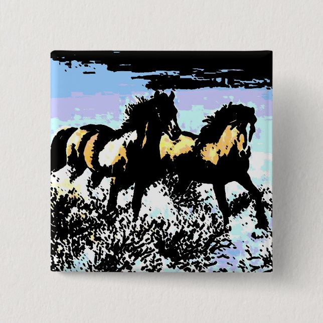 Pop Art Running Horses 15 Cm Square Badge (Front)