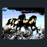 Pop Art Running Horses Print Poster<br><div class="desc">Digital Black Ink Drawing Comic Panel Art Print - Modern Animal Art Posters - Digital Computer Coloured Horses Animals Figurative Pop Art Pictures</div>