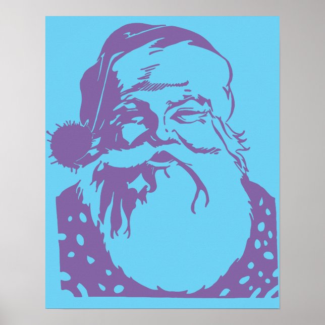 Pop art Santa light blue mauve Poster (Front)
