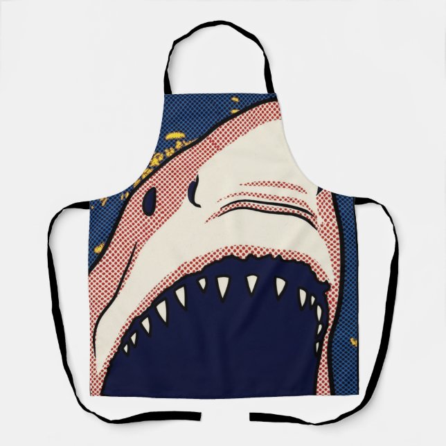 Pop Art Shark Jaw Halftone Comic Panel Apron (Front)