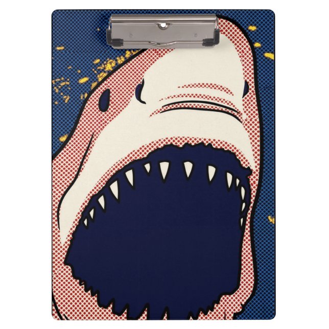 Pop Art Shark Jaw Halftone Comic Panel Clipboard (Front)